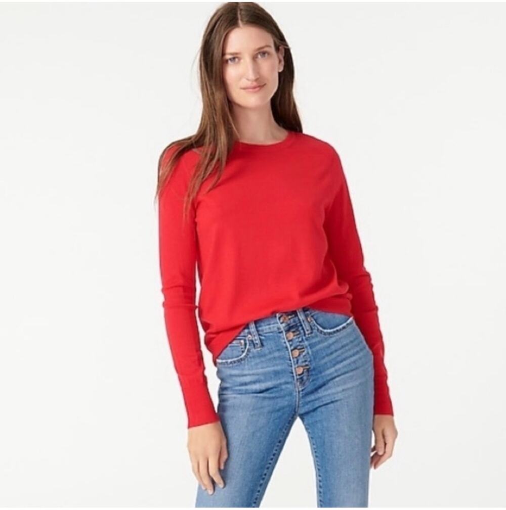 J.Crew Sweater Womens Small Red Margot Crew Neck Merino Wool Classic Knit Preppy